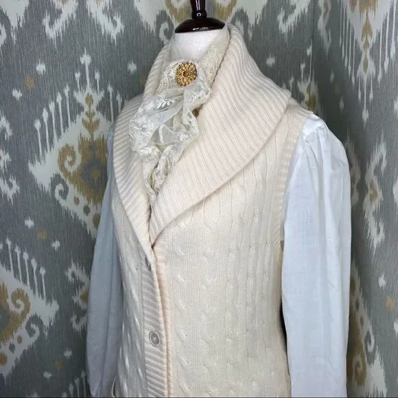 Ralph Lauren Ivory Cashmere Cable Shawl Collar Cardigan Vest - Picture 9 of 16